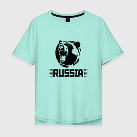 Мужская футболка хлопок Oversize с принтом Russia bear   Медведь Россия в Кировске, 100% хлопок | свободный крой, круглый ворот, “спинка” длиннее передней части | bear | russia | медведь | мишка | россия | рф | черный