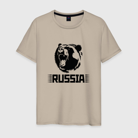 Мужская футболка хлопок с принтом Russia bear   Медведь Россия в Екатеринбурге, 100% хлопок | прямой крой, круглый вырез горловины, длина до линии бедер, слегка спущенное плечо. | bear | russia | медведь | мишка | россия | рф | черный
