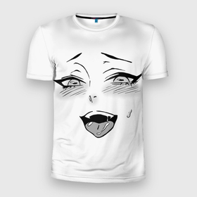 Мужская футболка 3D спортивная с принтом Ахегао личико в Тюмени, 100% полиэстер с улучшенными характеристиками | приталенный силуэт, круглая горловина, широкие плечи, сужается к линии бедра | аниме | ахегао | девушка | лицо | язык
