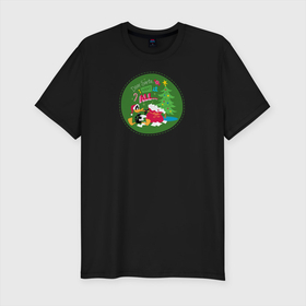 Мужская футболка хлопок Slim с принтом Dear Santa, I want it all... в Тюмени, 92% хлопок, 8% лайкра | приталенный силуэт, круглый вырез ворота, длина до линии бедра, короткий рукав | daffy | duck | tunes | vdzajul | дак | даффи