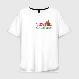 Мужская футболка хлопок Oversize с принтом I love Christmas в Курске, 100% хлопок | свободный крой, круглый ворот, “спинка” длиннее передней части | daffy | duck | looney | tunes | vdzajul | дак | даффи