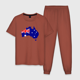 Мужская пижама хлопок с принтом Австралия в Петрозаводске, 100% хлопок | брюки и футболка прямого кроя, без карманов, на брюках мягкая резинка на поясе и по низу штанин
 | Тематика изображения на принте: австралия | государство | материк | страна | флаг