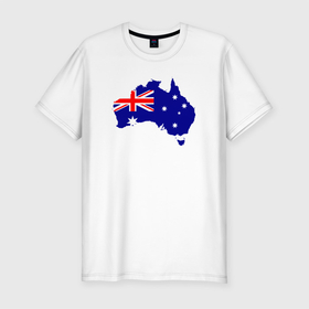 Мужская футболка хлопок Slim с принтом Австралия в Петрозаводске, 92% хлопок, 8% лайкра | приталенный силуэт, круглый вырез ворота, длина до линии бедра, короткий рукав | Тематика изображения на принте: австралия | государство | материк | страна | флаг