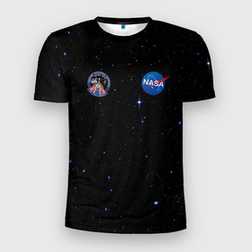 Мужская футболка 3D Slim с принтом NaSa Space | Космос Наса в Новосибирске, 100% полиэстер с улучшенными характеристиками | приталенный силуэт, круглая горловина, широкие плечи, сужается к линии бедра | nasa | space | америка | значок | камуфляж | космос | куртка | надпись | наса | ракета | сша | флаг | черный | шаттл
