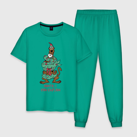 Мужская пижама хлопок с принтом Santa, I can explain в Белгороде, 100% хлопок | брюки и футболка прямого кроя, без карманов, на брюках мягкая резинка на поясе и по низу штанин
 | Тематика изображения на принте: 005850 | scooby doo | shaggy | vdkotan | велма | дафна | скуби | скуби ду | шэгги