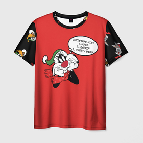Мужская футболка 3D+ с принтом Christmas List , 100% микрофибра | круглый вырез горловины, длина до линии бедер | cat | looney | sylvester | tunes | vdzajul | сильвестр кот