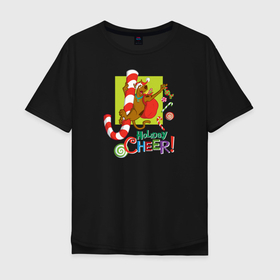Мужская футболка хлопок Oversize с принтом Holiday cheer в Тюмени, 100% хлопок | свободный крой, круглый ворот, “спинка” длиннее передней части | 005850 | scooby doo | shaggy | vdkotan | велма | дафна | скуби | скуби ду | шэгги