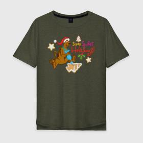 Мужская футболка хлопок Oversize с принтом Super sweet holidays в Петрозаводске, 100% хлопок | свободный крой, круглый ворот, “спинка” длиннее передней части | 005850 | scooby doo | shaggy | vdkotan | велма | дафна | скуби | скуби ду | шэгги