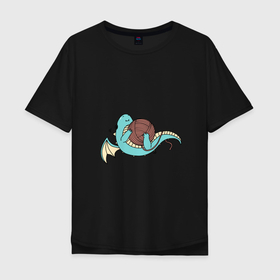 Мужская футболка хлопок Oversize с принтом Маленький дракончик в Тюмени, 100% хлопок | свободный крой, круглый ворот, “спинка” длиннее передней части | динозавр | дракон | дракончик | клубок | малыш | нитки