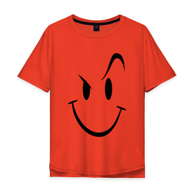 Мужская футболка хлопок Oversize с принтом Smile в Курске, 100% хлопок | свободный крой, круглый ворот, “спинка” длиннее передней части | smile | бровь | смайл | смайлик | улыбка | ухмылка