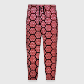 Мужские брюки 3D с принтом Соты в Тюмени, 100% полиэстер | манжеты по низу, эластичный пояс регулируется шнурком, по бокам два кармана без застежек, внутренняя часть кармана из мелкой сетки | красный | паутина | паутинка | соты