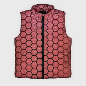 Мужской жилет утепленный 3D с принтом Соты красные  Honeycomb red текстура в Белгороде,  |  | красный | паутина | паутинка | соты