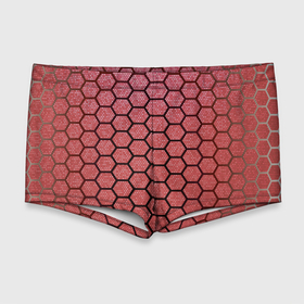 Мужские купальные плавки 3D с принтом Соты красные Honeycomb red текстура в Новосибирске, Полиэстер 85%, Спандекс 15% |  | красный | паутина | паутинка | соты