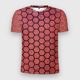 Мужская футболка 3D спортивная с принтом Соты в Екатеринбурге, 100% полиэстер с улучшенными характеристиками | приталенный силуэт, круглая горловина, широкие плечи, сужается к линии бедра | красный | паутина | паутинка | соты