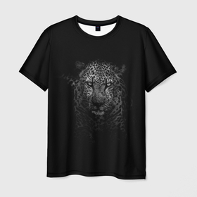 Мужская футболка 3D с принтом Ягуар выходит из тени в Петрозаводске, 100% полиэфир | прямой крой, круглый вырез горловины, длина до линии бедер | Тематика изображения на принте: jaguar | барс | животное | зверь | кошка | черный | ягуар
