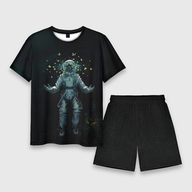 Мужской костюм с шортами 3D с принтом Космонавт и бабочки в космосе ,  |  | cosmos | space | вселенная | звезды | космонавт | космос | млечный путь