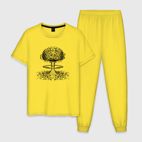 Мужская пижама хлопок с принтом Взрыв мозга в Екатеринбурге, 100% хлопок | брюки и футболка прямого кроя, без карманов, на брюках мягкая резинка на поясе и по низу штанин
 | Тематика изображения на принте: boom | brain | взрыв | взрыв мозга | гриб | мозг