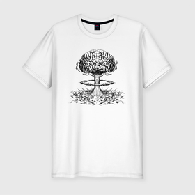 Мужская футболка хлопок Slim с принтом Взрыв мозга в Екатеринбурге, 92% хлопок, 8% лайкра | приталенный силуэт, круглый вырез ворота, длина до линии бедра, короткий рукав | Тематика изображения на принте: boom | brain | взрыв | взрыв мозга | гриб | мозг