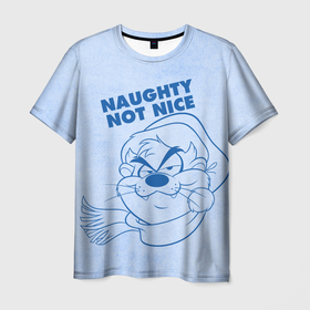 Мужская футболка 3D с принтом Naughty not nice в Тюмени, 100% полиэфир | прямой крой, круглый вырез горловины, длина до линии бедер | Тематика изображения на принте: devil | looney | tasmanian | tunes | vdzajul | дьявол | тасманский