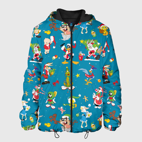 Мужская куртка 3D с принтом Looney Tunes Christmas в Санкт-Петербурге, ткань верха — 100% полиэстер, подклад — флис | прямой крой, подол и капюшон оформлены резинкой с фиксаторами, два кармана без застежек по бокам, один большой потайной карман на груди. Карман на груди застегивается на липучку | bugs | bunny | cat | coyote | daffy | duck | looney | marvin | pig | porky | sylvester | tunes | tweety | vdzajul | wile | багз | бани | банни | вайл | дак | даффи | дьявол | койот | кот | лола | марвин | марсианин | пиг | порки | силь