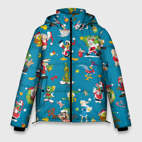 Мужская зимняя куртка 3D с принтом Looney Tunes Christmas в Новосибирске, верх — 100% полиэстер; подкладка — 100% полиэстер; утеплитель — 100% полиэстер | длина ниже бедра, свободный силуэт Оверсайз. Есть воротник-стойка, отстегивающийся капюшон и ветрозащитная планка. 

Боковые карманы с листочкой на кнопках и внутренний карман на молнии. | Тематика изображения на принте: bugs | bunny | cat | coyote | daffy | duck | looney | marvin | pig | porky | sylvester | tunes | tweety | vdzajul | wile | багз | бани | банни | вайл | дак | даффи | дьявол | койот | кот | лола | марвин | марсианин | пиг | порки | силь