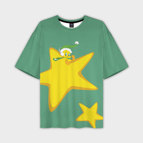 Мужская футболка OVERSIZE 3D с принтом Tweety and stars в Курске,  |  | Тематика изображения на принте: looney | tunes | tweety | vdzajul | твити