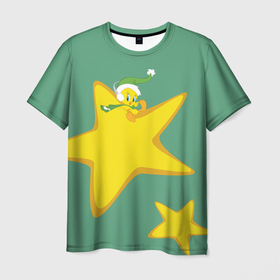 Мужская футболка 3D с принтом Tweety and stars в Кировске, 100% полиэфир | прямой крой, круглый вырез горловины, длина до линии бедер | looney | tunes | tweety | vdzajul | твити
