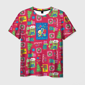 Мужская футболка 3D с принтом I love Christmas! в Петрозаводске, 100% полиэфир | прямой крой, круглый вырез горловины, длина до линии бедер | bugs | bunny | daffy | duck | looney | tunes | tweety | vdzajul | багз | бани | банни | дак | даффи | твити | утка