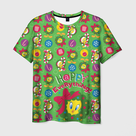 Мужская футболка 3D с принтом Happy everything! , 100% полиэфир | прямой крой, круглый вырез горловины, длина до линии бедер | looney | tunes | tweety | vdzajul | твити