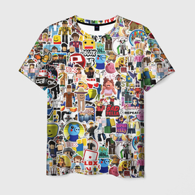 Мужская футболка 3D с принтом Roblox | Роблокс , 100% полиэфир | прямой крой, круглый вырез горловины, длина до линии бедер | game | piggy | roblox | sticker bombing | игра | пигги | роблокс | стикер бомбинг