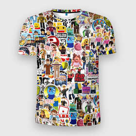 Мужская футболка 3D спортивная с принтом Roblox | Роблокс , 100% полиэстер с улучшенными характеристиками | приталенный силуэт, круглая горловина, широкие плечи, сужается к линии бедра | game | piggy | roblox | sticker bombing | игра | пигги | роблокс | стикер бомбинг