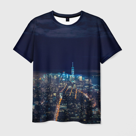 Мужская футболка 3D с принтом Ночной город в Тюмени, 100% полиэфир | прямой крой, круглый вырез горловины, длина до линии бедер | city | new york city | город | ночь | нью йорк