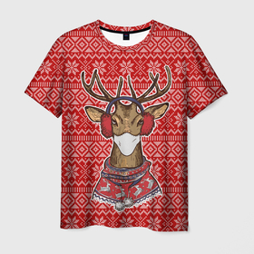 Мужская футболка 3D с принтом Deer in a medical mask , 100% полиэфир | прямой крой, круглый вырез горловины, длина до линии бедер | Тематика изображения на принте: deer | happy new year | new year | santa | защитный экран | корона | коронавирус | новогодний свитер | новый год | свитер | свитер с маской | свитер с оленями