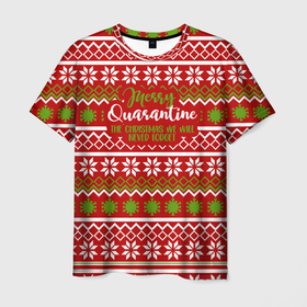 Мужская футболка 3D с принтом The christmas we will... в Тюмени, 100% полиэфир | прямой крой, круглый вырез горловины, длина до линии бедер | deer | happy new year | new year | quarantine | santa | защитный экран | карантин | корона | коронавирус | новогодний свитер | новый год | свитер | свитер с маской | свитер с оленями