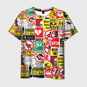 Мужская футболка 3D с принтом Запрещающие знаки в Новосибирске, 100% полиэфир | прямой крой, круглый вырез горловины, длина до линии бедер | danger | sticker bombing | запрещающие знаки | опасность | прикол | стикер бомбинг | череп