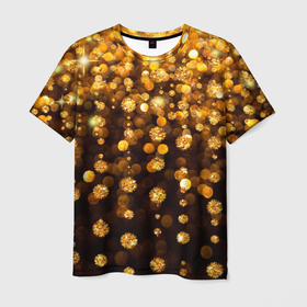 Мужская футболка 3D с принтом ЗОЛОТЫЕ БЛЕСТКИ в Санкт-Петербурге, 100% полиэфир | прямой крой, круглый вырез горловины, длина до линии бедер | gold | pattern | rain | блестки | блестящий | дождь | звезды | золото | красиво | новый год | праздник | снежинки | текстуры