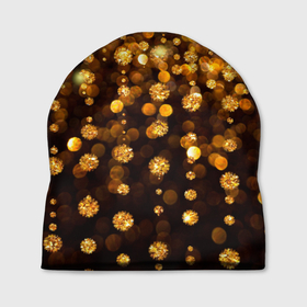Шапка 3D с принтом ЗОЛОТЫЕ БЛЕСТКИ , 100% полиэстер | универсальный размер, печать по всей поверхности изделия | gold | pattern | rain | блестки | блестящий | дождь | звезды | золото | красиво | новый год | праздник | снежинки | текстуры