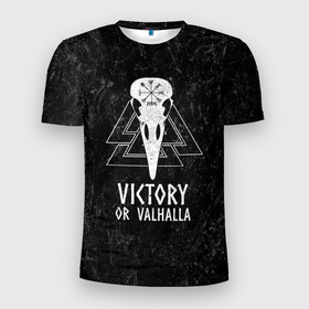 Мужская футболка 3D спортивная с принтом Victory or Valhalla в Новосибирске, 100% полиэстер с улучшенными характеристиками | приталенный силуэт, круглая горловина, широкие плечи, сужается к линии бедра | вальхалла | викинг | ворон | символ | скандинавия | череп | язычество