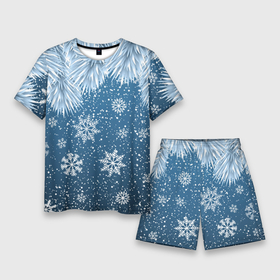 Мужской костюм с шортами 3D с принтом Снежное Настроенние ,  |  | Тематика изображения на принте: елочные иголки | новый год | рисунок | снег | снежинки
