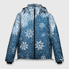 Мужская зимняя куртка 3D с принтом Снежное Настроенние в Екатеринбурге, верх — 100% полиэстер; подкладка — 100% полиэстер; утеплитель — 100% полиэстер | длина ниже бедра, свободный силуэт Оверсайз. Есть воротник-стойка, отстегивающийся капюшон и ветрозащитная планка. 

Боковые карманы с листочкой на кнопках и внутренний карман на молнии. | елочные иголки | новый год | рисунок | снег | снежинки