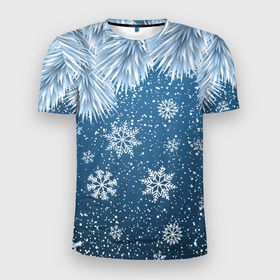 Мужская футболка 3D спортивная с принтом Снежное Настроенние , 100% полиэстер с улучшенными характеристиками | приталенный силуэт, круглая горловина, широкие плечи, сужается к линии бедра | Тематика изображения на принте: елочные иголки | новый год | рисунок | снег | снежинки