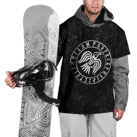 Накидка на куртку 3D с принтом Ворон Одина в Тюмени, 100% полиэстер |  | викинги | ворон | один | руны | символ | скандинавия | язычество