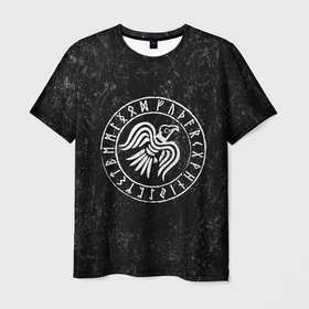 Мужская футболка 3D с принтом Ворон Одина в Кировске, 100% полиэфир | прямой крой, круглый вырез горловины, длина до линии бедер | викинги | ворон | один | руны | символ | скандинавия | язычество