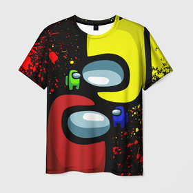 Мужская футболка 3D с принтом AMONG US , 100% полиэфир | прямой крой, круглый вырез горловины, длина до линии бедер | among us | impostor | амонг ас | брызги красок | игра | космический | космический корабль | космонавт | космос | краска | мем | предатель | среди нас | экшен