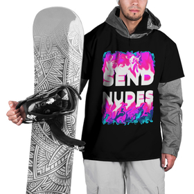Накидка на куртку 3D с принтом Send Nudes в Тюмени, 100% полиэстер |  | Тематика изображения на принте: glitch | send nudes | абстракция | кислотный | неон | огонь