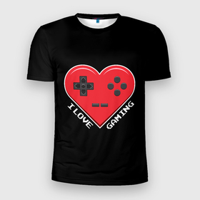 Мужская футболка 3D спортивная с принтом I Love Gaming в Кировске, 100% полиэстер с улучшенными характеристиками | приталенный силуэт, круглая горловина, широкие плечи, сужается к линии бедра | 8бит | люблю видеоигры | ретро | сердце
