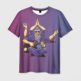 Мужская футболка 3D с принтом БГ многорукий в Курске, 100% полиэфир | прямой крой, круглый вырез горловины, длина до линии бедер | аквариум | бг | борис гребенщиков | гитара | музыка | сарасвати | шива