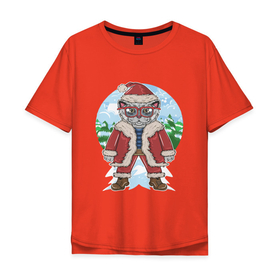 Мужская футболка хлопок Oversize с принтом Christmas winter cat в Санкт-Петербурге, 100% хлопок | свободный крой, круглый ворот, “спинка” длиннее передней части | 