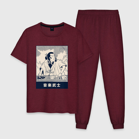 Мужская пижама хлопок с принтом Самурай Диджей в Санкт-Петербурге, 100% хлопок | брюки и футболка прямого кроя, без карманов, на брюках мягкая резинка на поясе и по низу штанин
 | art | cyberpunk samurai | dj | music | ninja | oni | ronin | samurai | shogun | арт | диск жокей | киберпанк самурай | мерч | мужик | мужчина | музыка | прикол | путь воина | путь война | ронин | сёгун | сепукку | токио | харакири