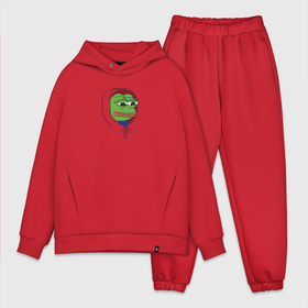 Мужской костюм хлопок OVERSIZE с принтом Pepe in the hoodie в Курске,  |  | mem | pepe in the hoodie | грустный | животные | капюшон | лягушка | мем | пепе | пепе в худи | прикол | юмор